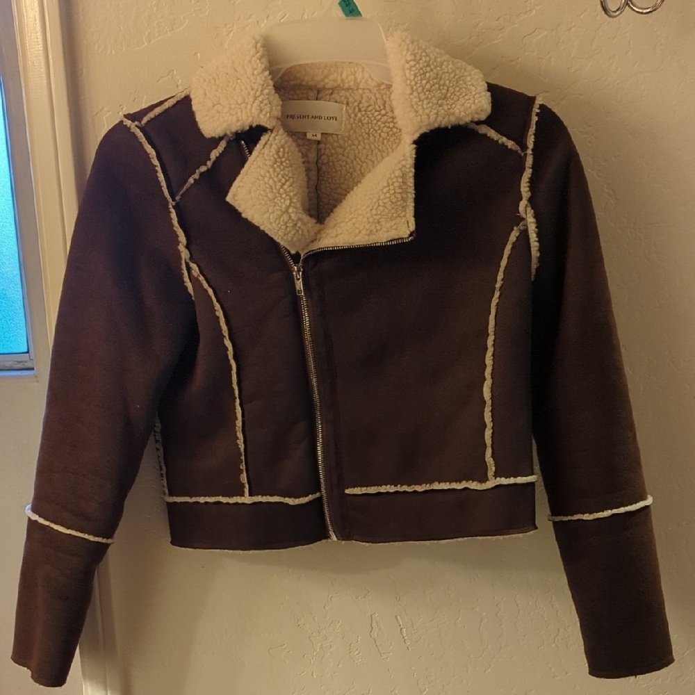 Brown and Cream Teddy Jacket with Cozy Collar